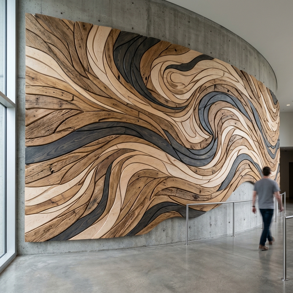 Coastal Drift - Interlocking curved wood panels reflecting marine currents
