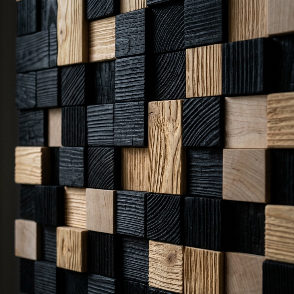 Shadow and Grain - Burned Shou Sugi Ban wood blocks with grain relief lines