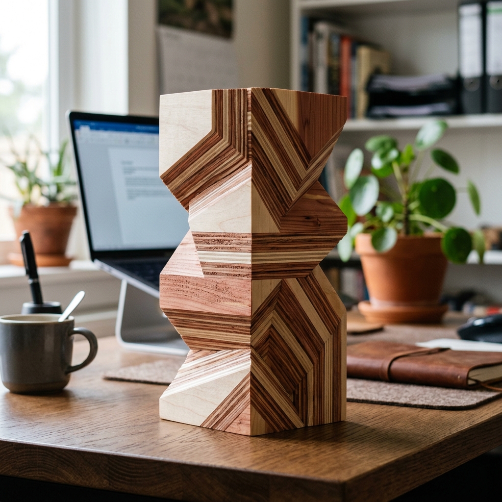 Desktop Timber Relief - Small layered wood desk sculpture